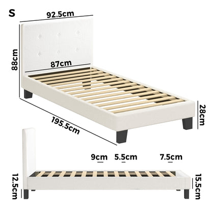 White Quiton Boucle Platform Bed - Single