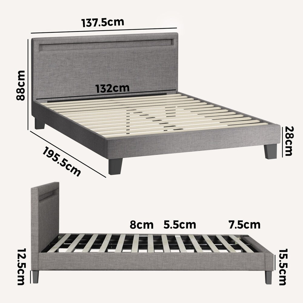 Lambeau Upholstered Bed Frame with LED - Double
