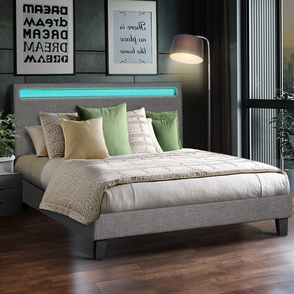 Lambeau Upholstered Bed Frame with LED - Double