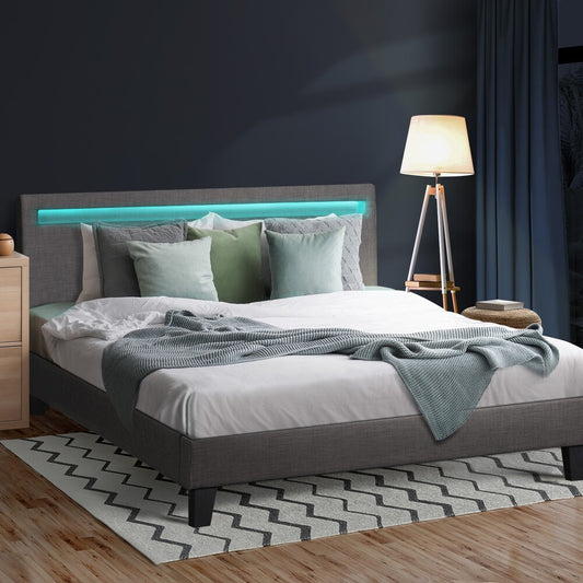 Lambeau Upholstered Bed Frame with LED - Queen