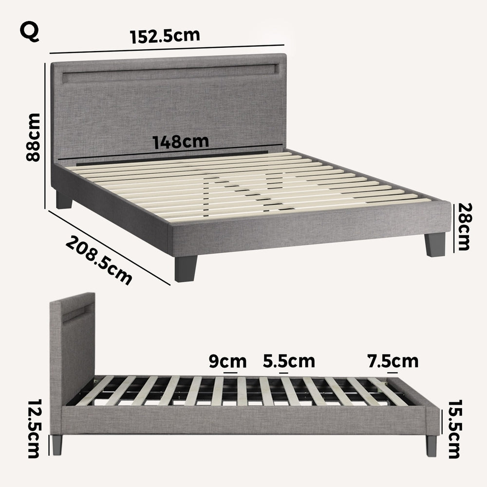 Lambeau Upholstered Bed Frame with LED - Queen