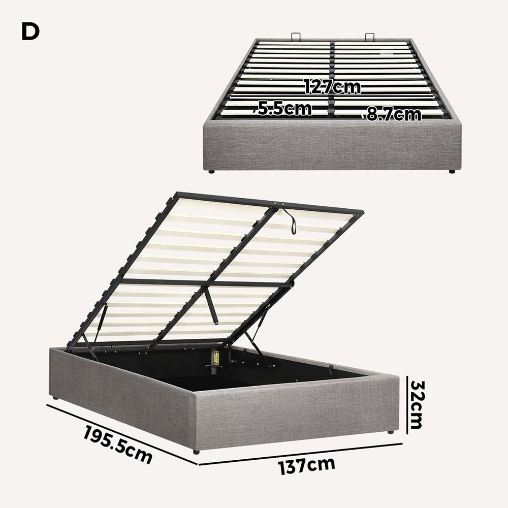 Larkham Grey Gas Lift Bed Base - Double