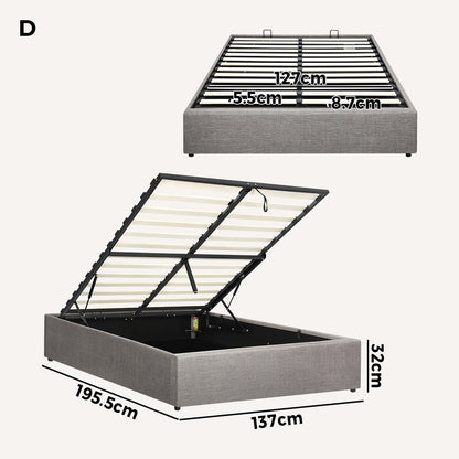 Larkham Grey Gas Lift Bed Base - Double