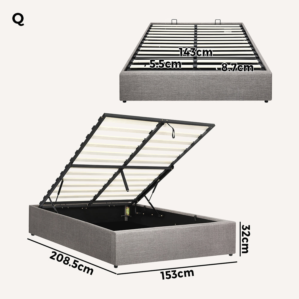 Larkham Grey Gas Lift Bed Base - Queen