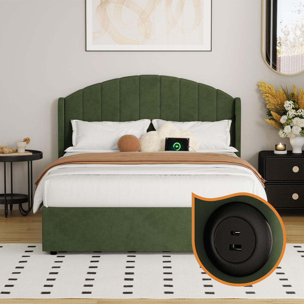 Aubrey Velvet Gas Lift Bed Frame Green
