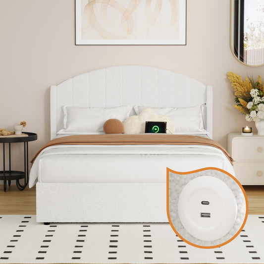 Aubrey Boucle Gas Lift Bed Frame White