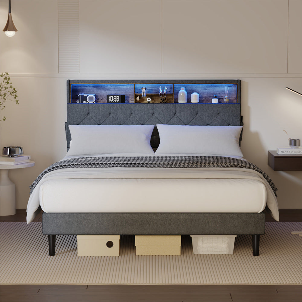 Crosby LED Bedhead Storage Bed Frame Gray