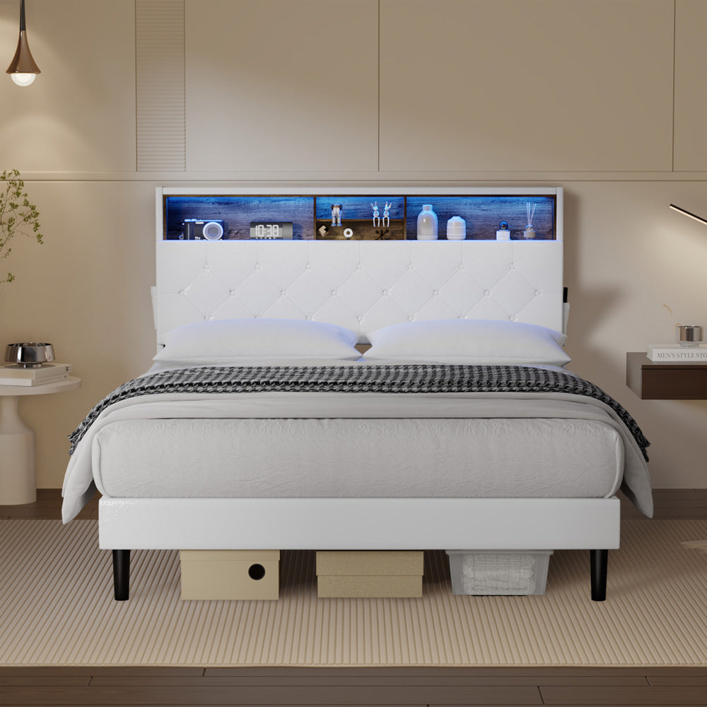 Crosby LED Bedhead Storage Bed Frame White