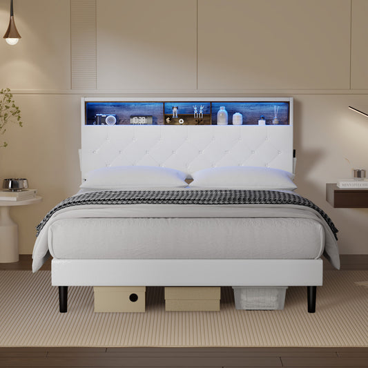 Crosby LED Bedhead Storage Bed Frame White