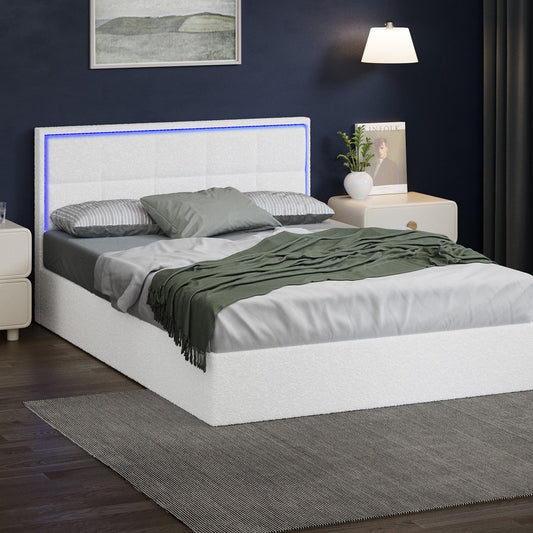 Matteo LED Gas Lift Bed White Boucle