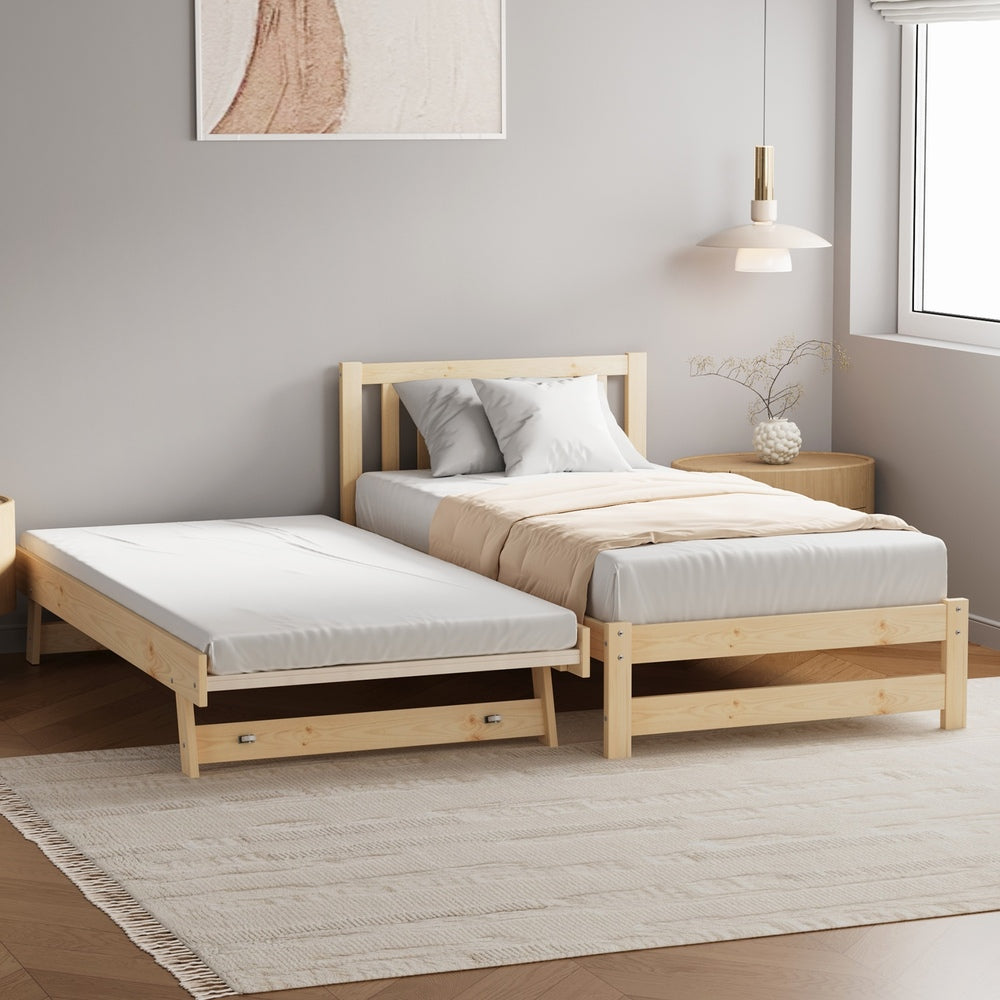 Yesenia Trundle Bed Frame Single Oak