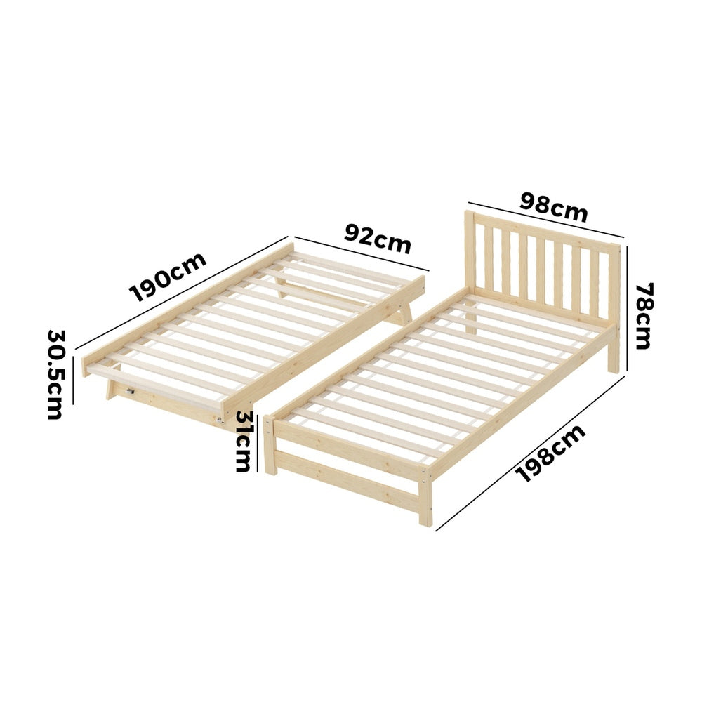 Yesenia Trundle Bed Frame Single Oak