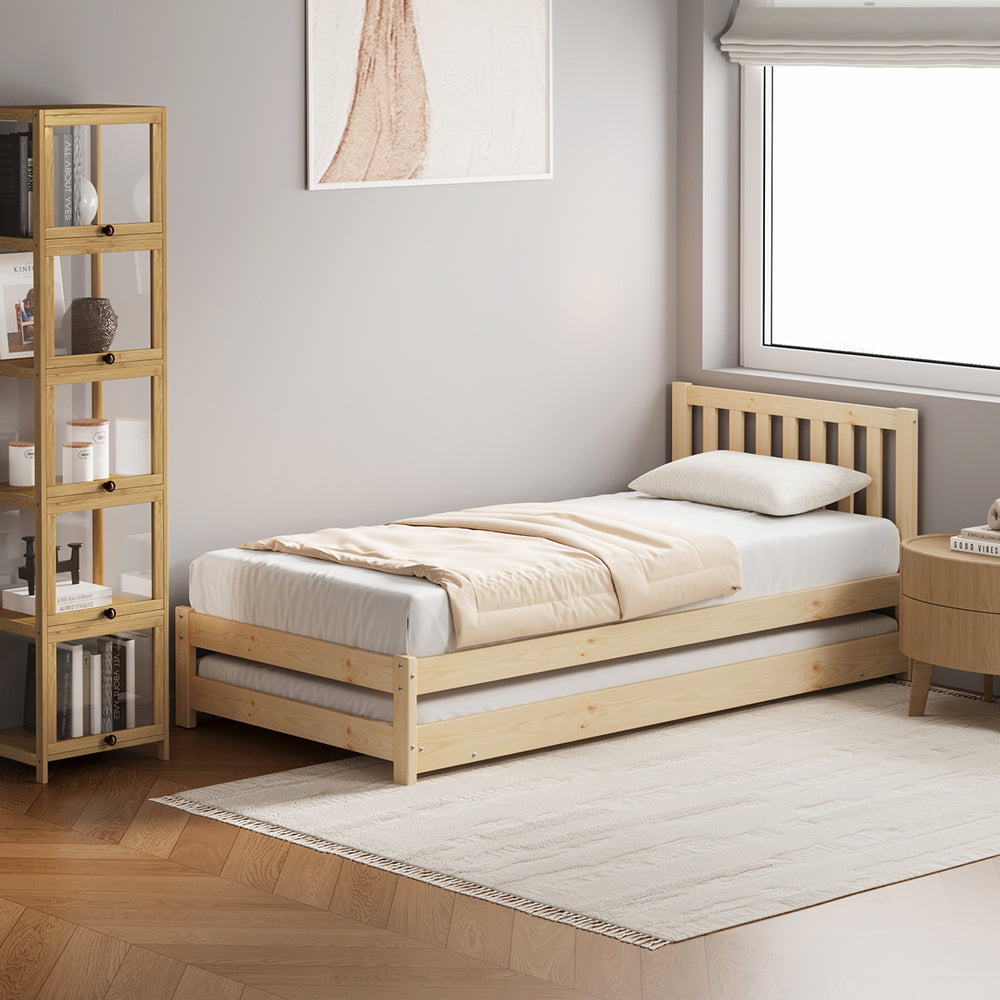 Yesenia Trundle Bed Frame Single Oak