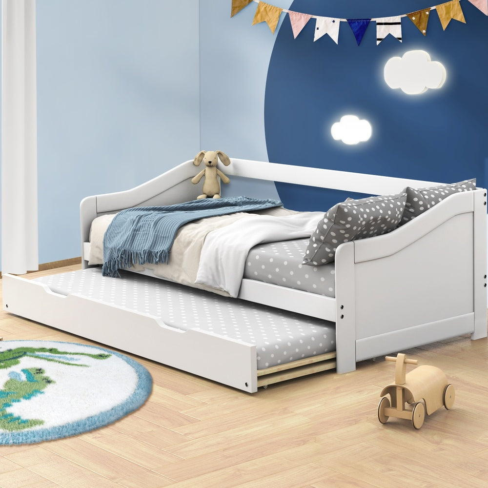 Nadine Trundle Bed Frame Single White