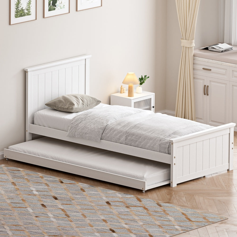 Leo Trundle Bed Frame Single White