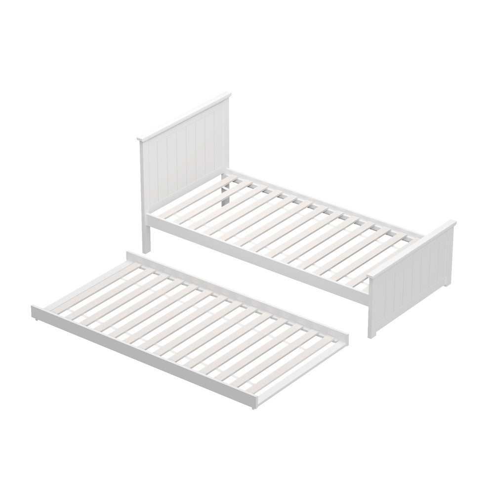 Leo Trundle Bed Frame Single White