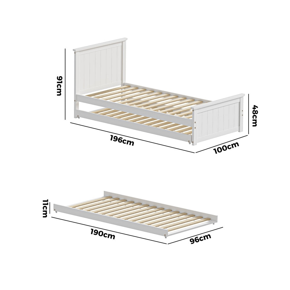Leo Trundle Bed Frame Single White