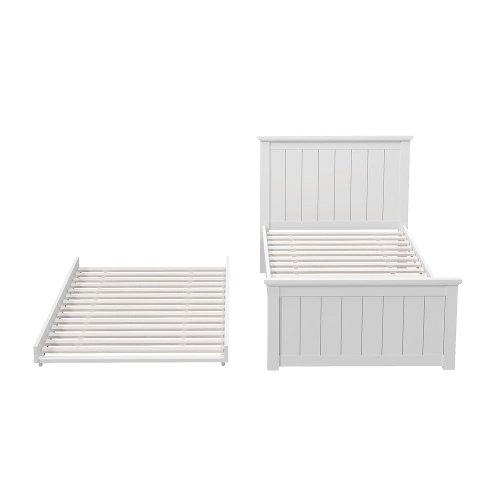 Leo Trundle Bed Frame Single White
