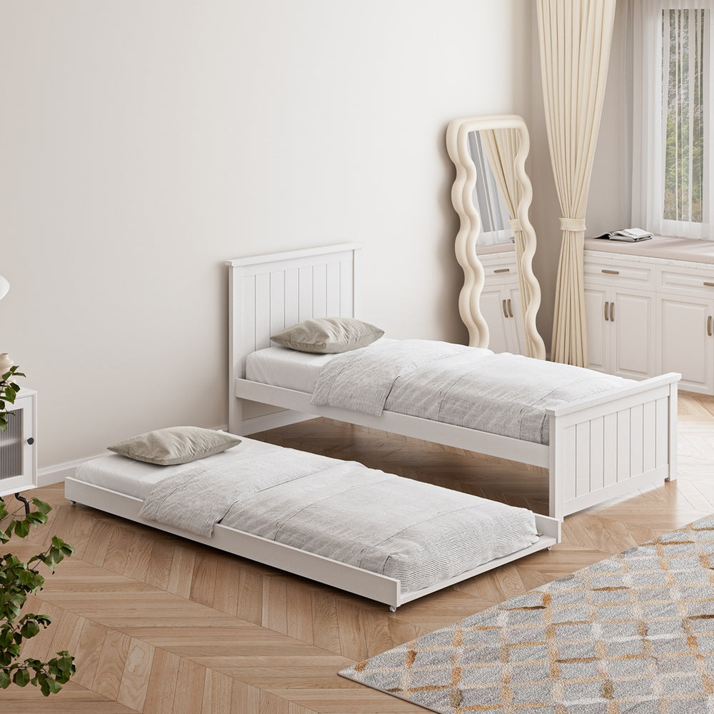 Leo Trundle Bed Frame Single White