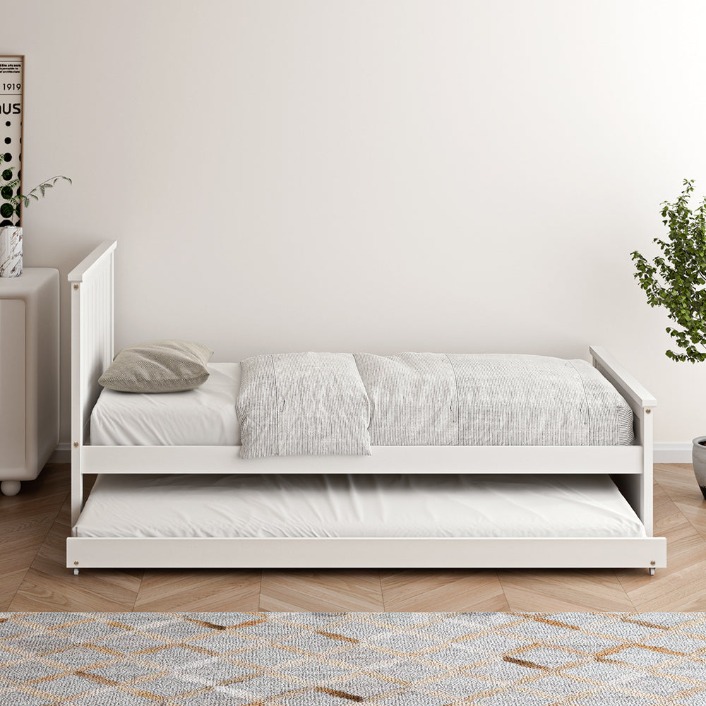 Leo Trundle Bed Frame Single White