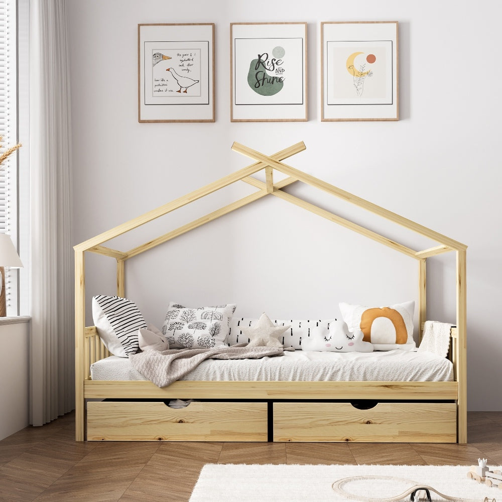 Alec 2 Draw Kids House Bed Frame Single