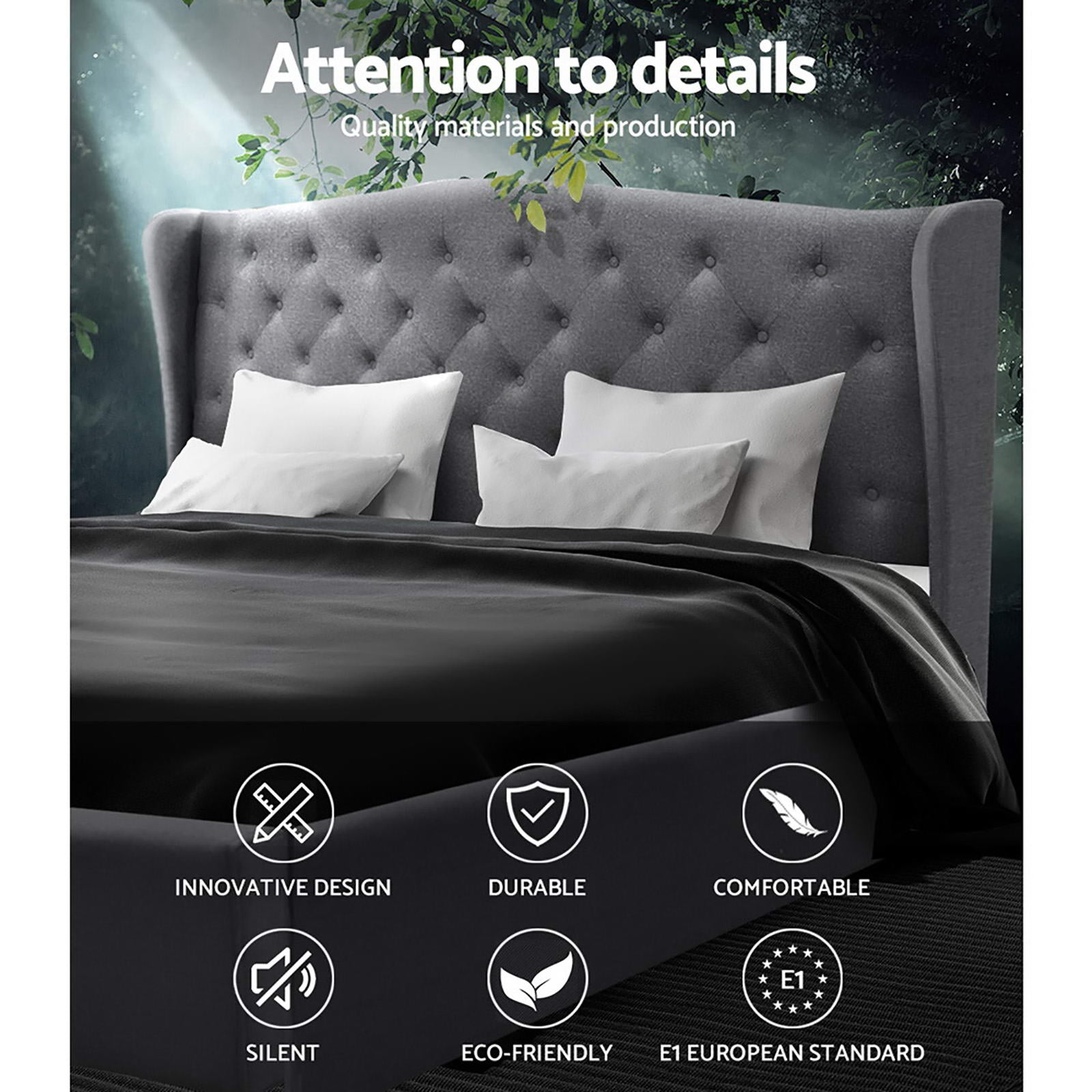 Pierre Bed Frame King Grey