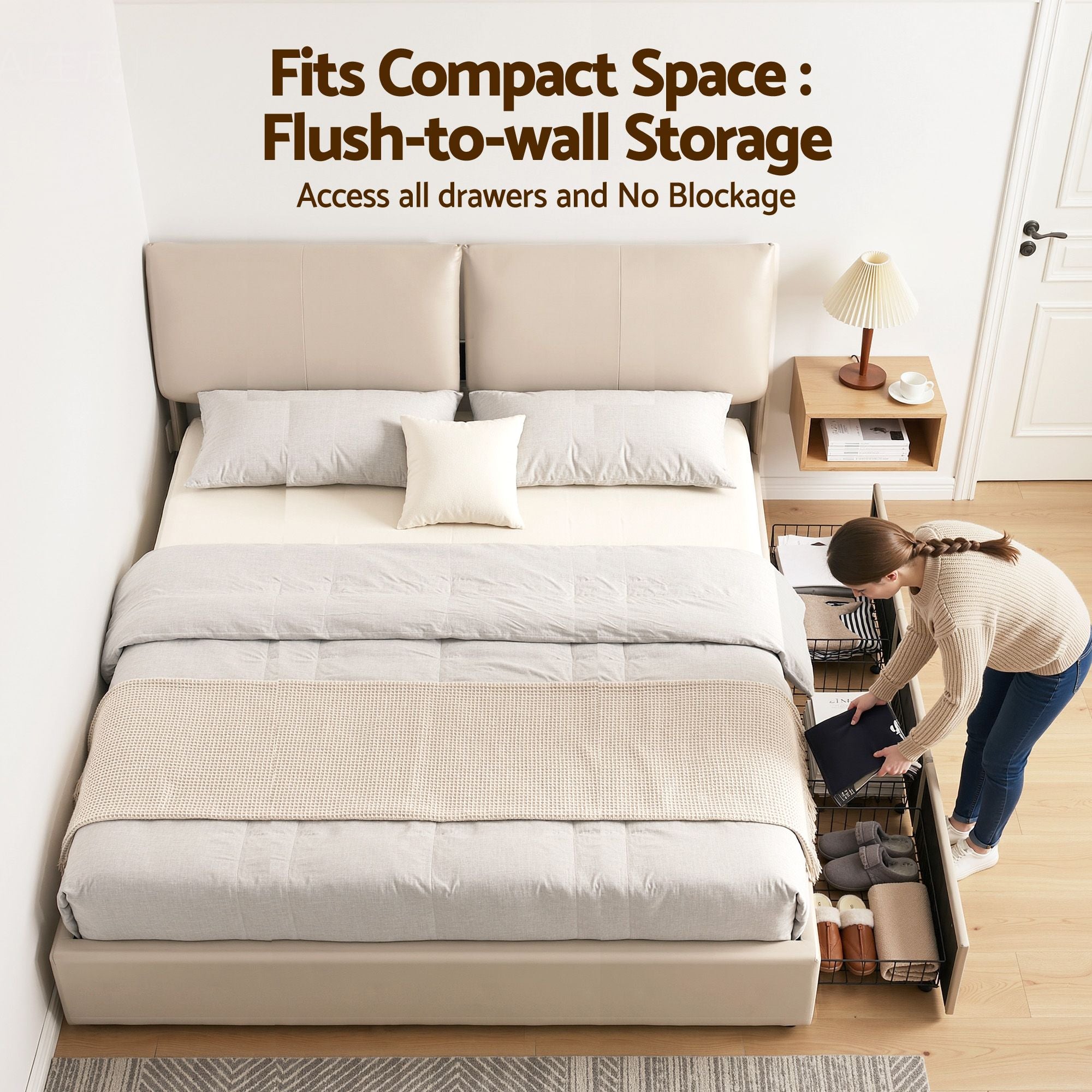 Amelia Gas lift Bed frame Beige - King