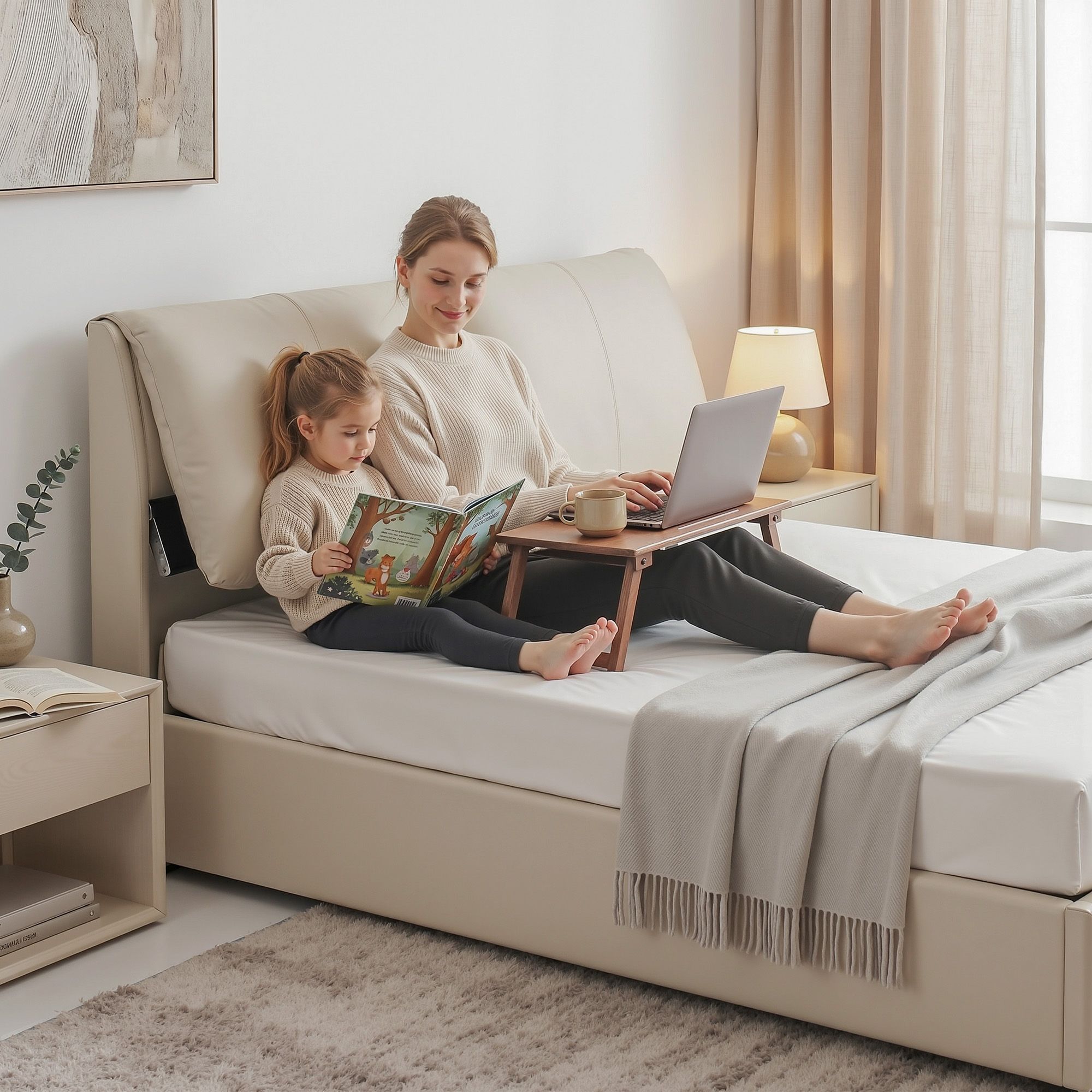 Amelia Gas lift Bed frame Beige - King