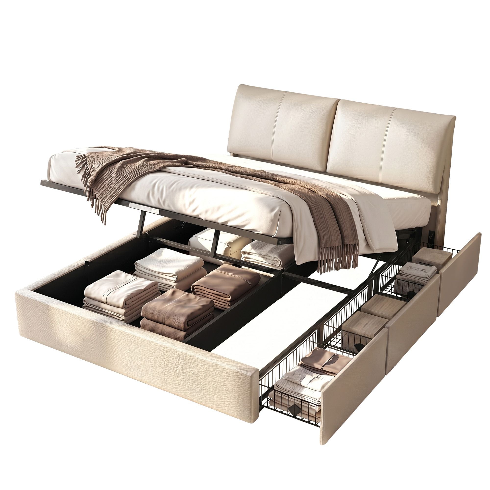 Amelia Gas lift Bed frame Beige - Queen