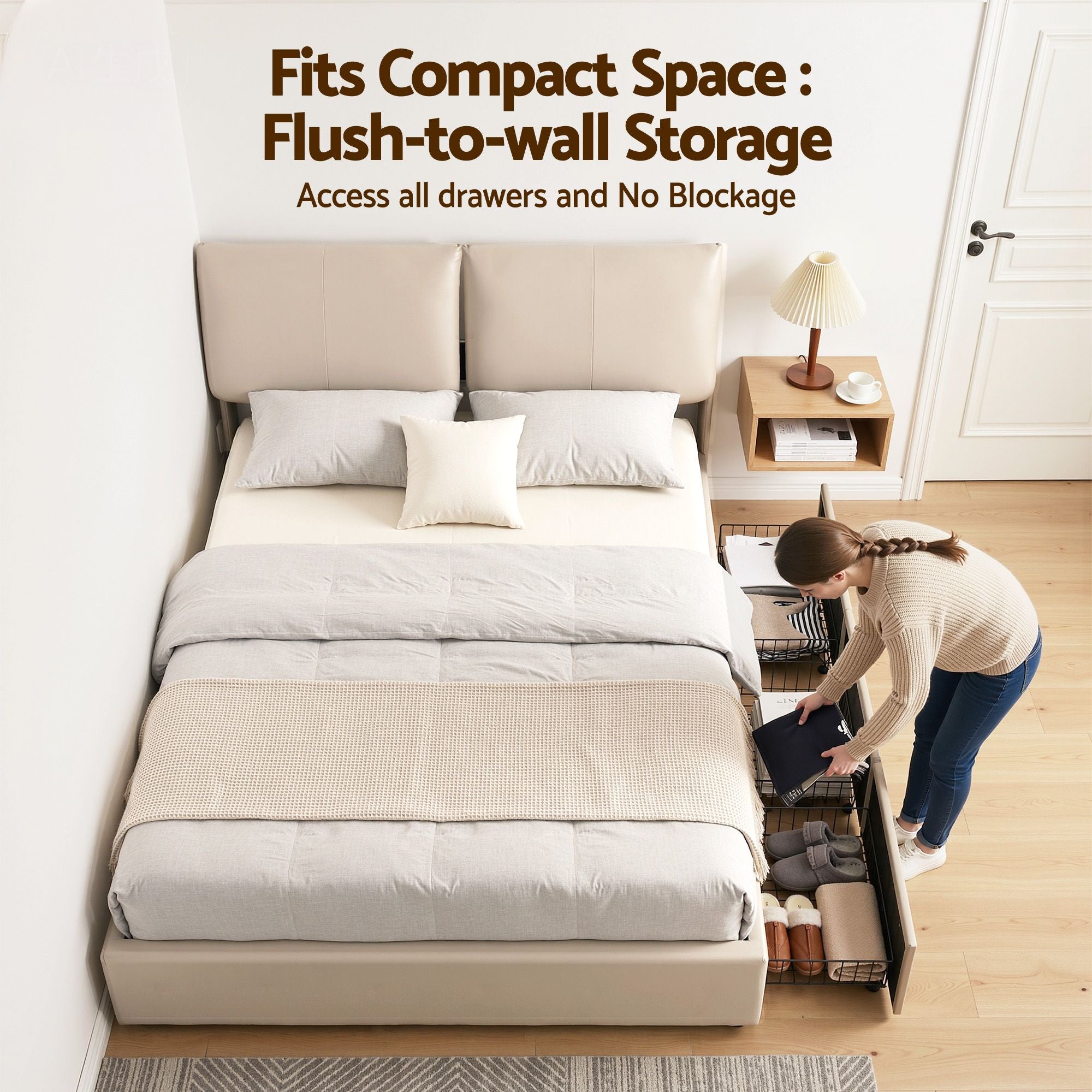 Amelia Gas lift Bed frame Beige - Queen