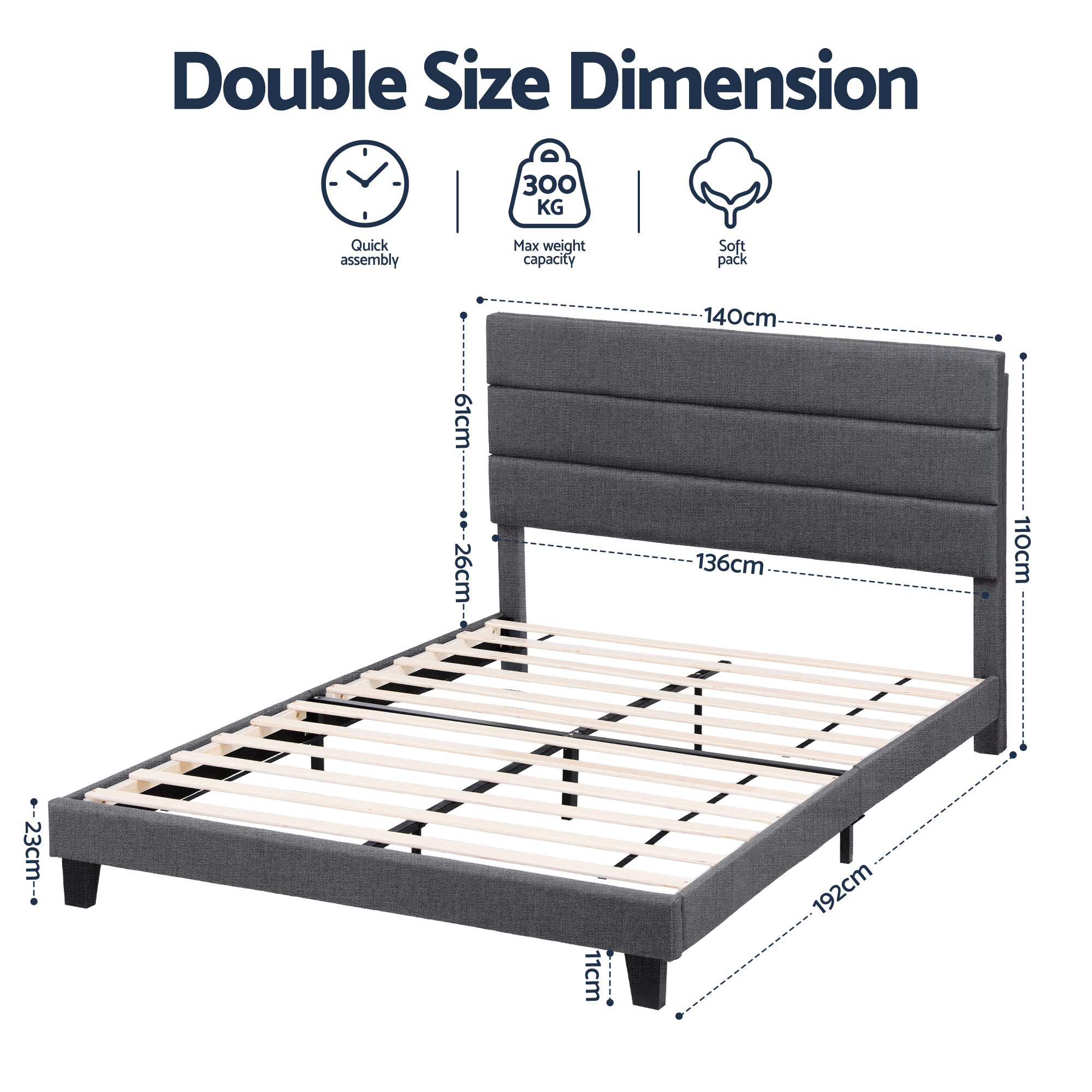 Preston Upholstered Bed Frame Grey Double
