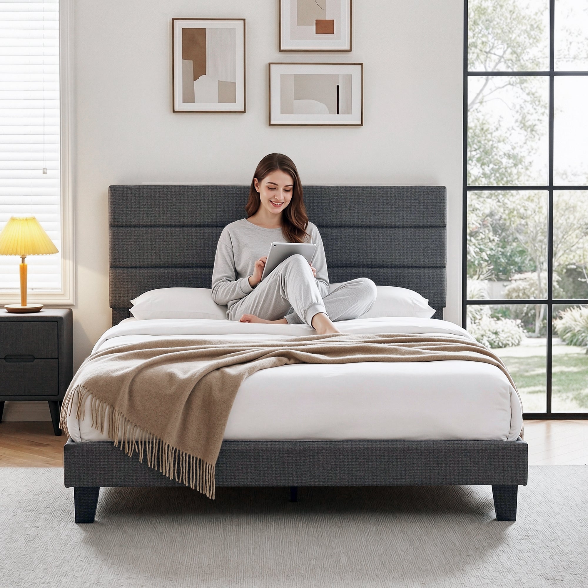 Preston Upholstered Bed Frame Grey Double