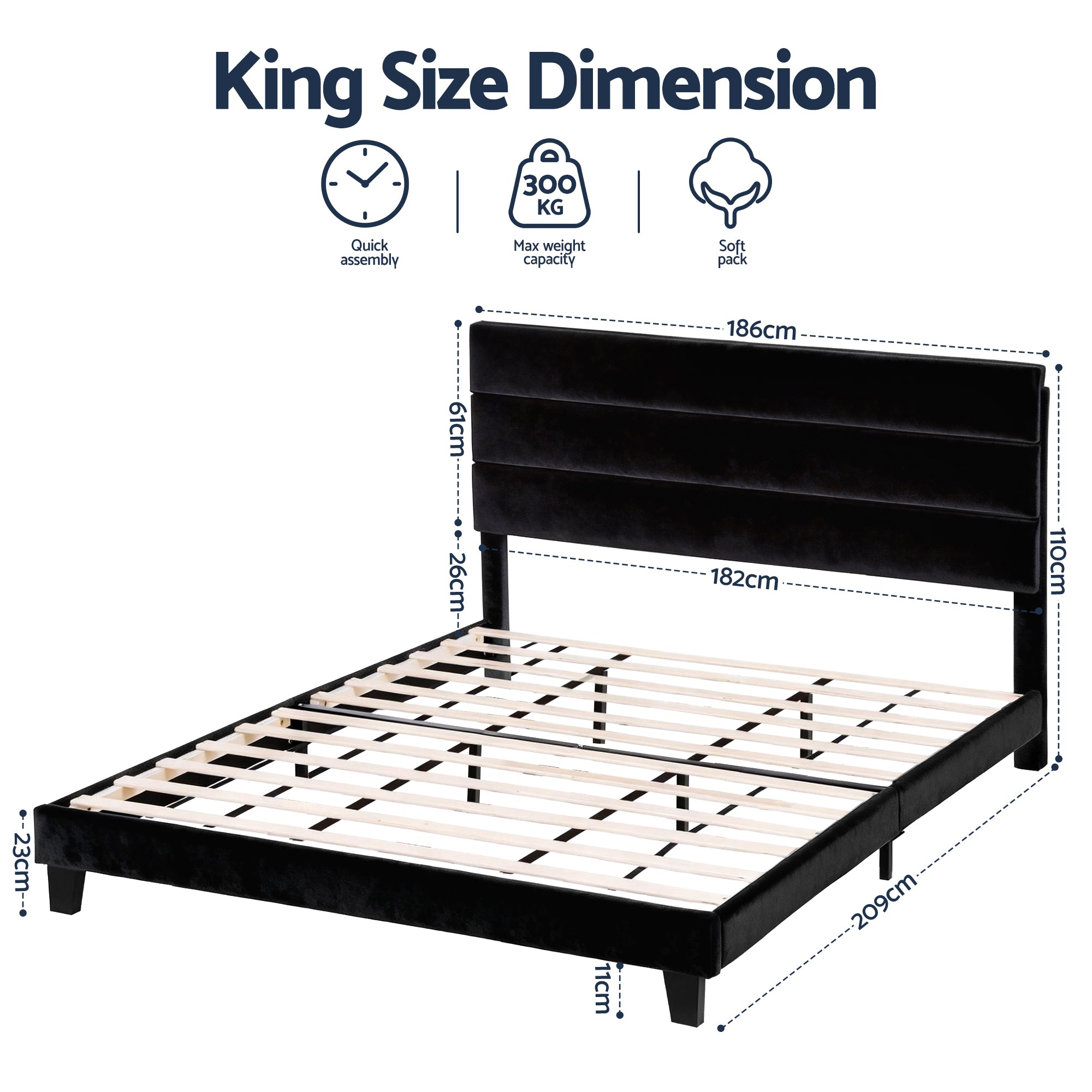 Preston Upholstered Bed Frame Black King