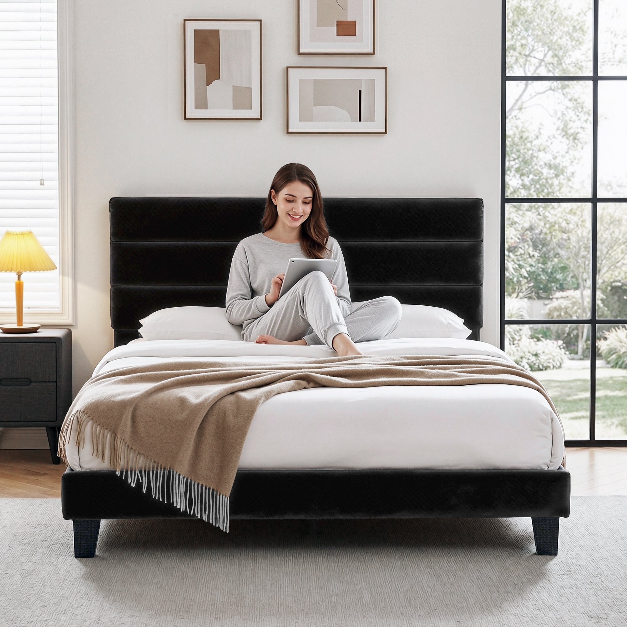 Preston Upholstered Bed Frame Black King