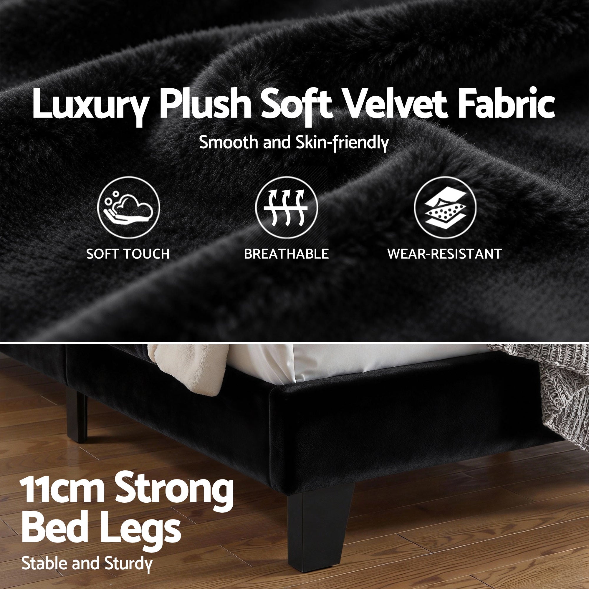 Preston Upholstered Bed Frame Black King