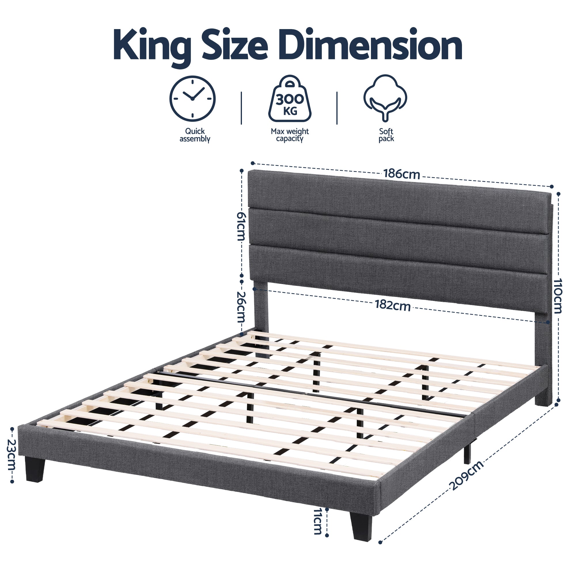 Preston Upholstered Bed Frame Grey King