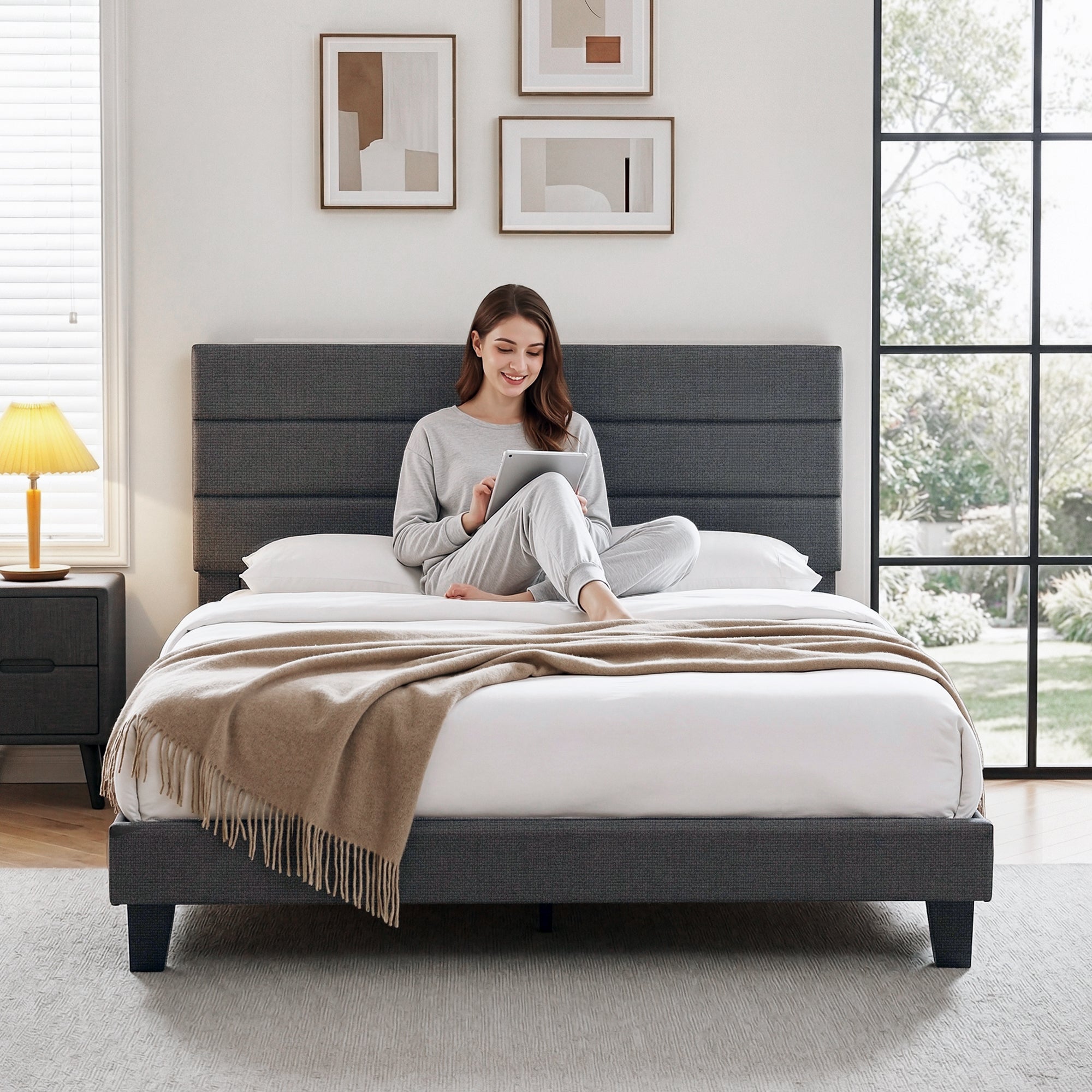 Preston Upholstered Bed Frame Grey King