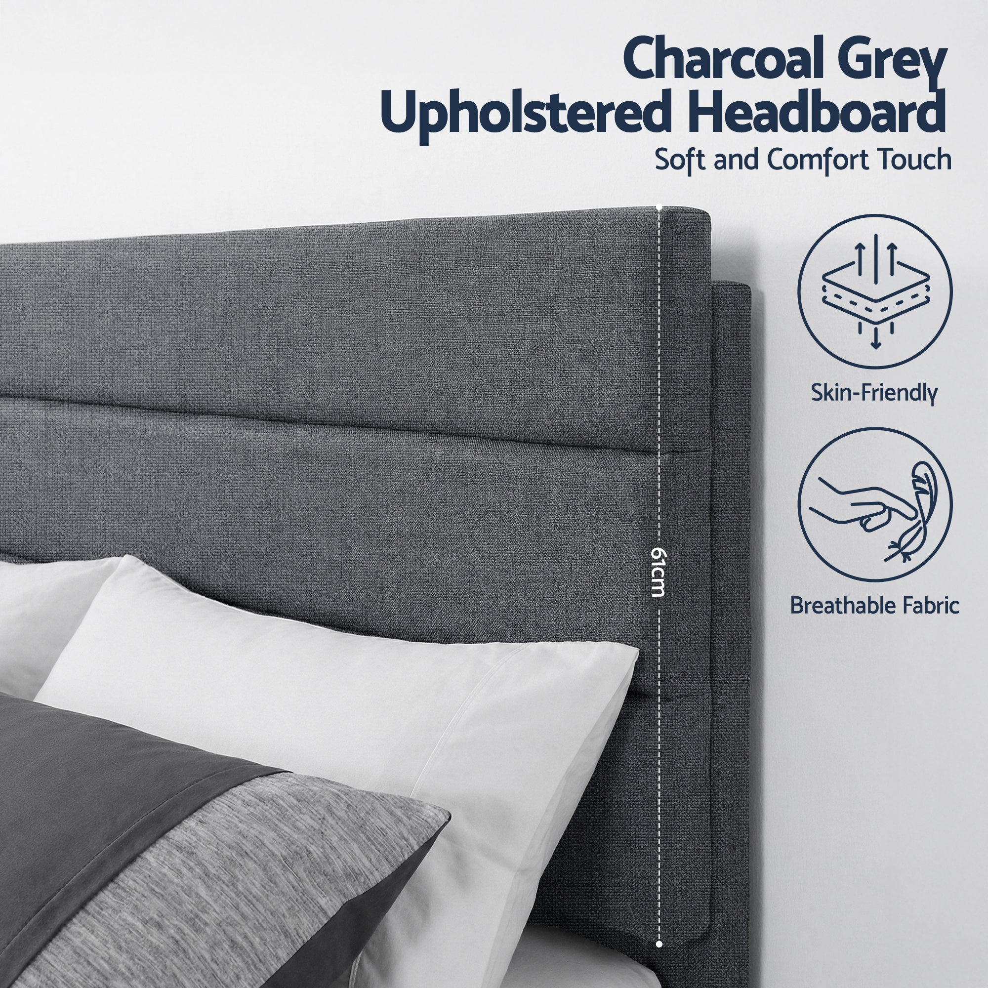 Preston Upholstered Bed Frame Grey King