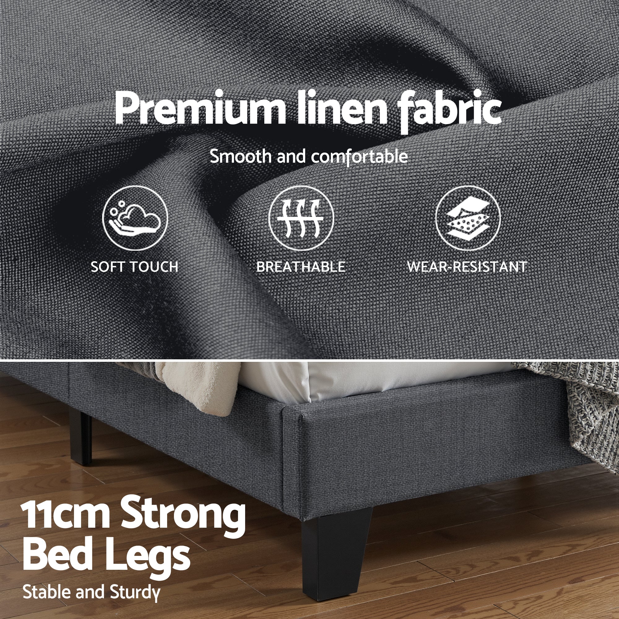 Preston Upholstered Bed Frame Grey King