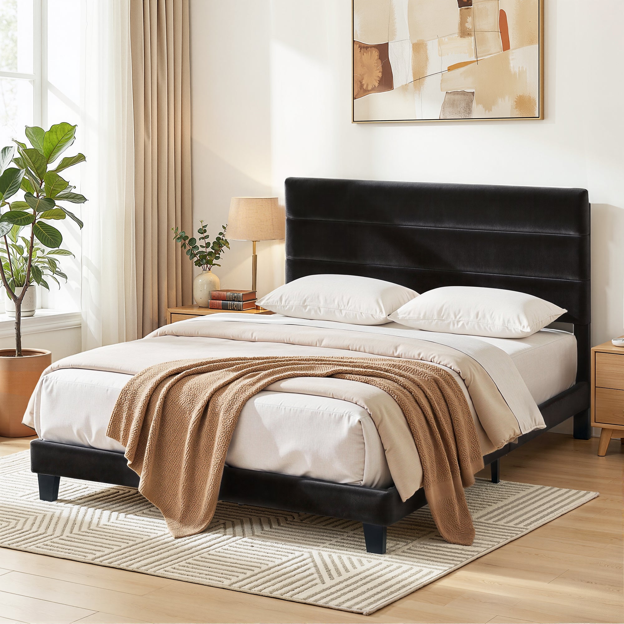 Preston Upholstered Bed Frame Black Queen