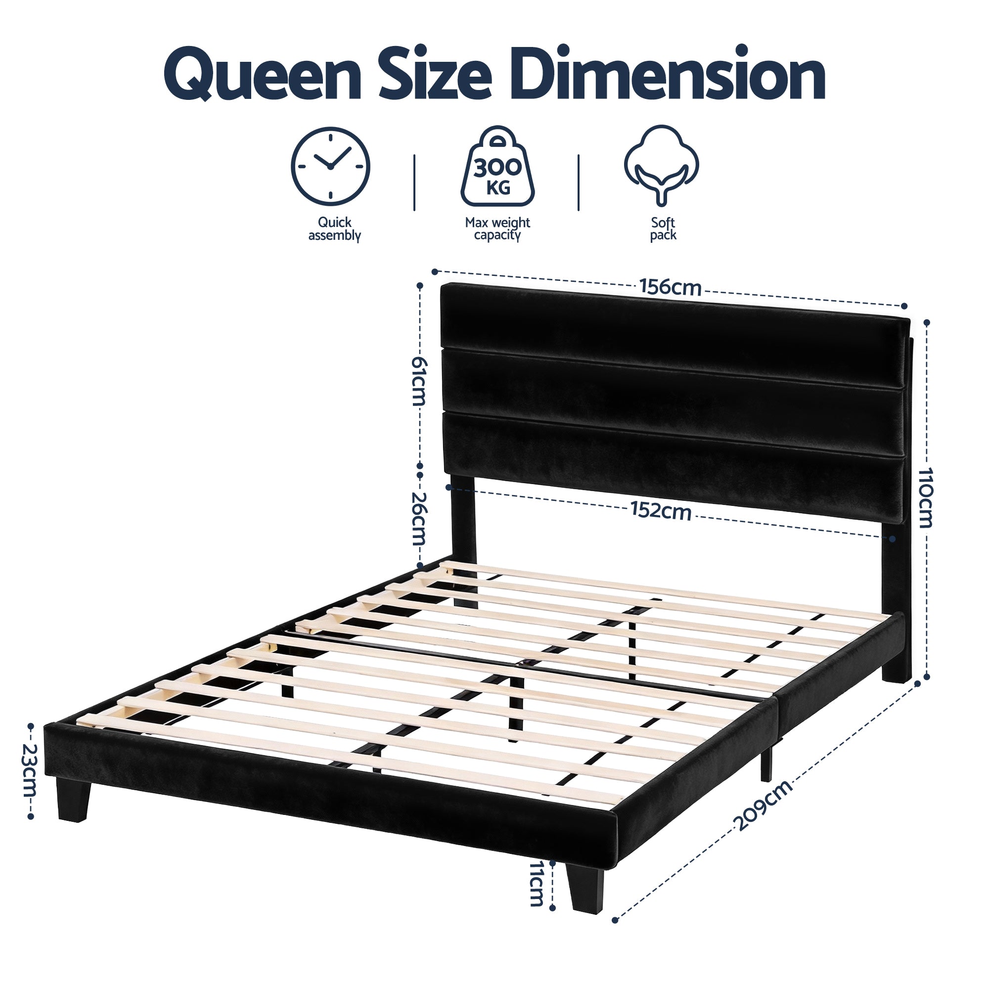 Preston Upholstered Bed Frame Black Queen