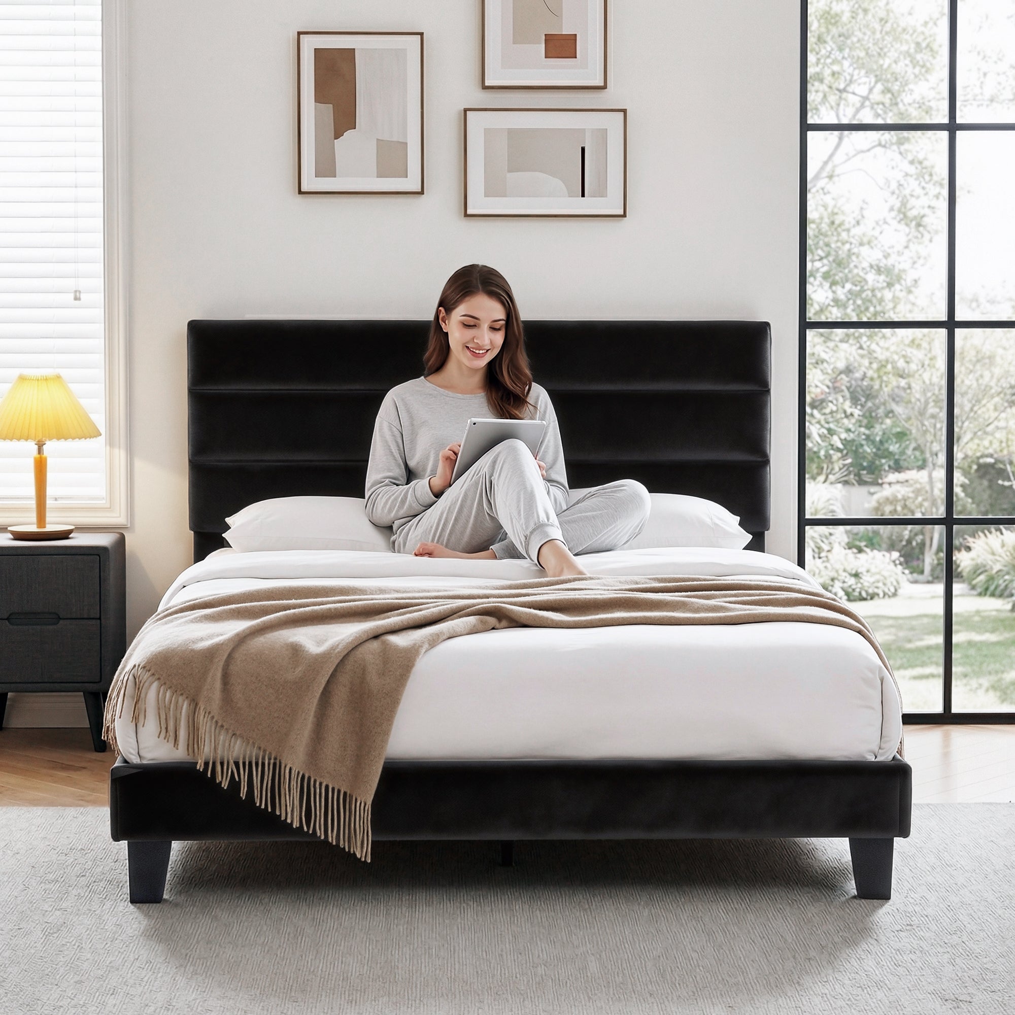 Preston Upholstered Bed Frame Black Queen