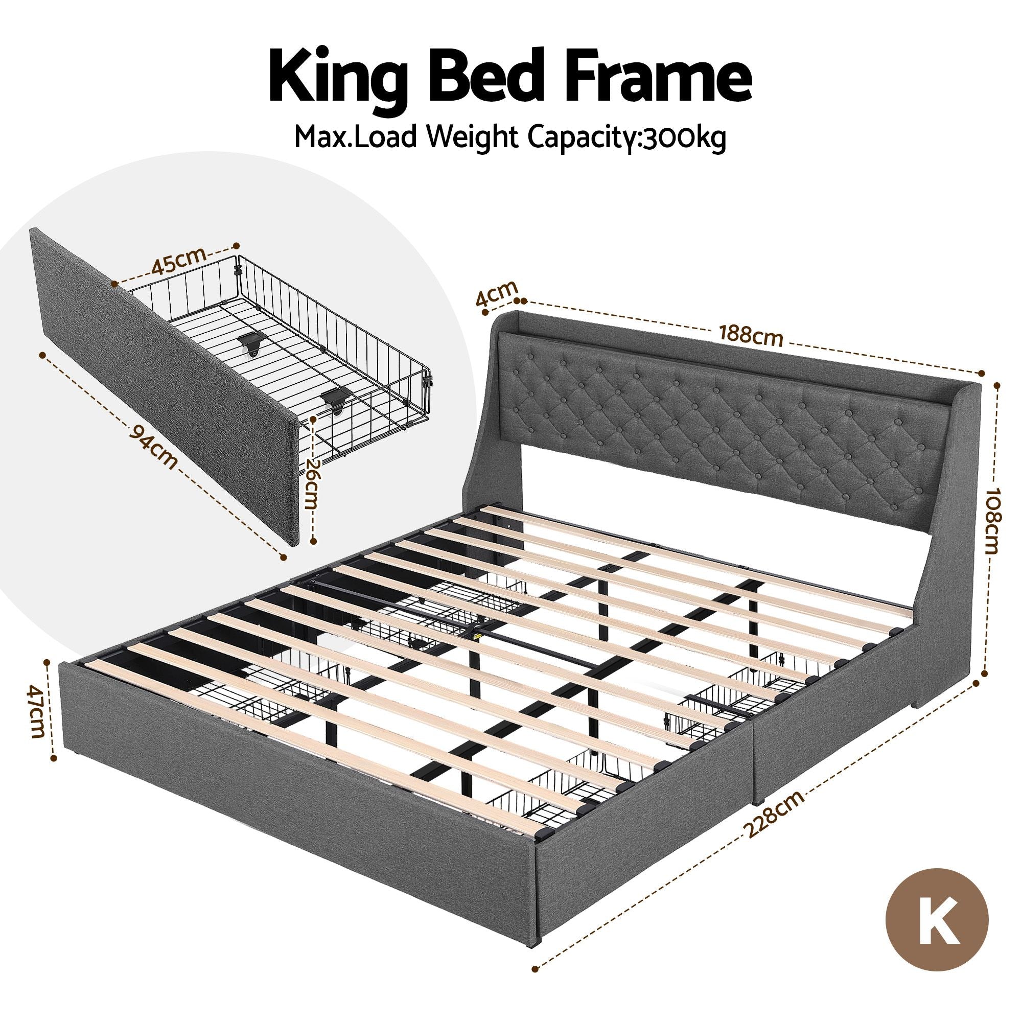 Marcus 4 Drawer Bed Frame King