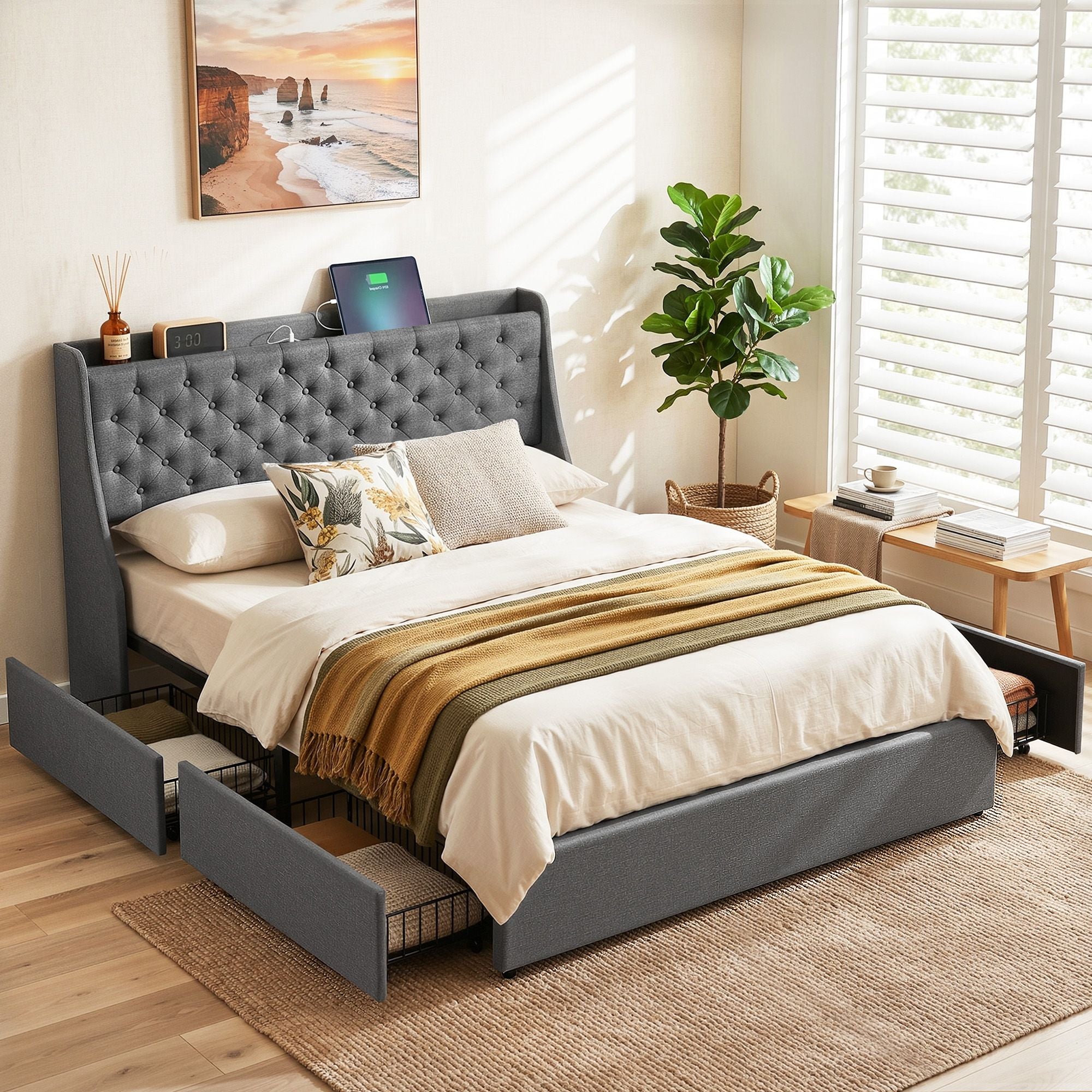 Marcus 4 Drawer Bed Frame Charcoal