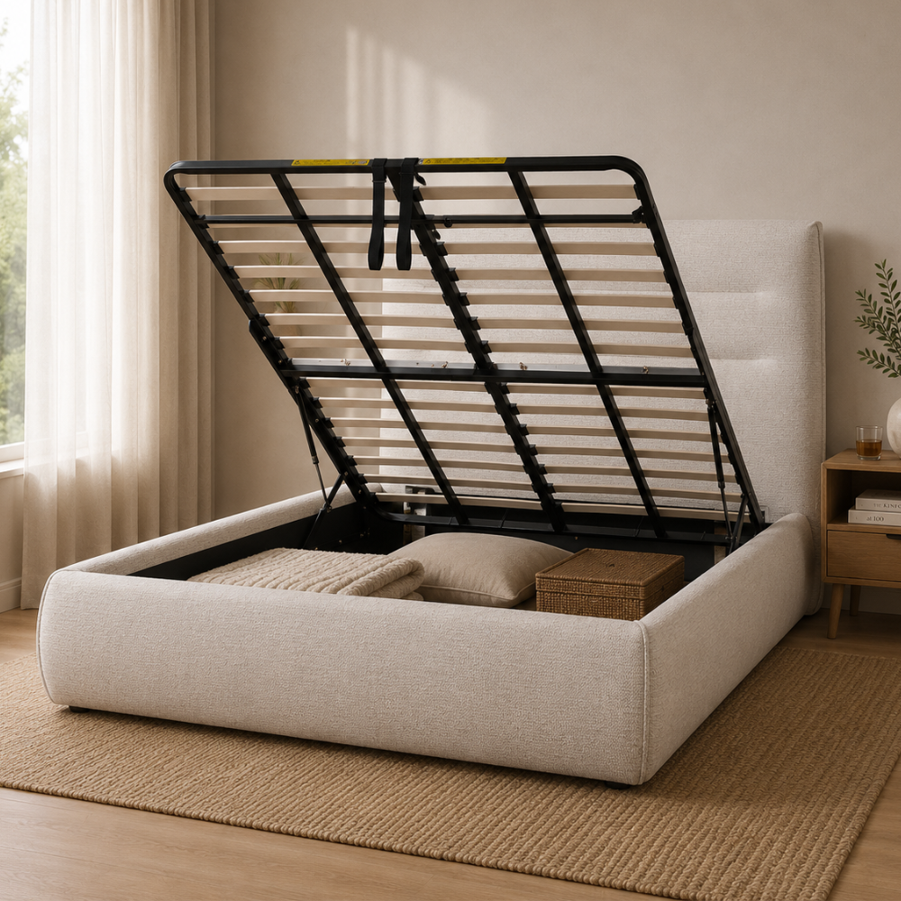 Botany Gas Lift Bed Frame Cream