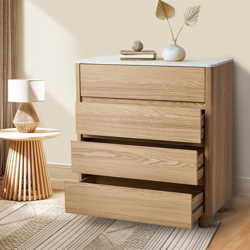 Coney Faux Marble 4 Drawer Chest Natural