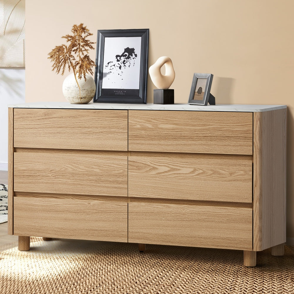 Coney Faux Marble 6 Drawer Chest Natural