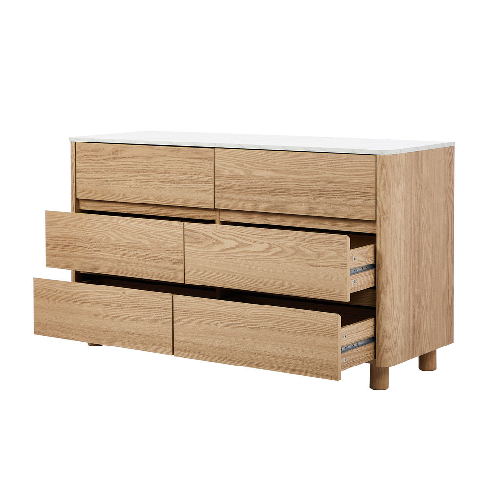 Coney Faux Marble 6 Drawer Chest Natural
