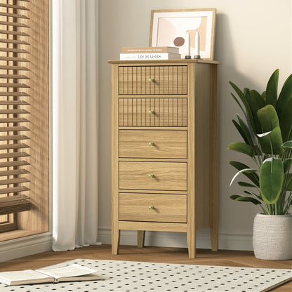 Hilda 5 Drawer Slim Tallboy Natural