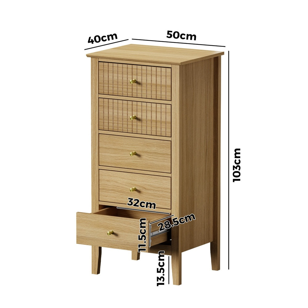 Hilda 5 Drawer Slim Tallboy Natural
